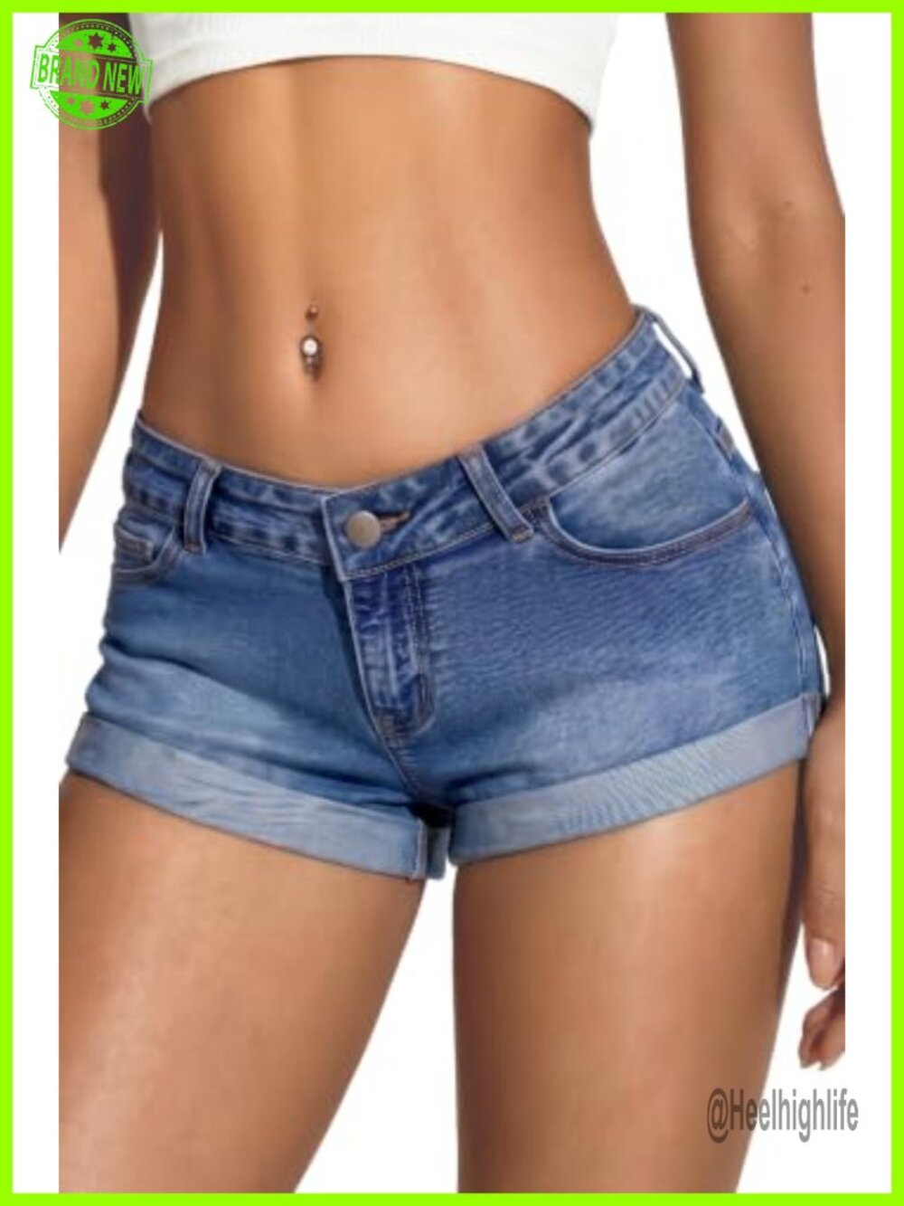 ELLEVEN High Stretch Low Rise Mini Denim Shorts Cotton Jean Shorts